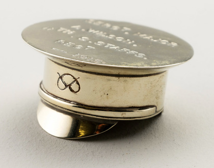 WW I Brass Trench Art Military Cap Snuff Box - Wilson, 11th South Staffordshire Regiment